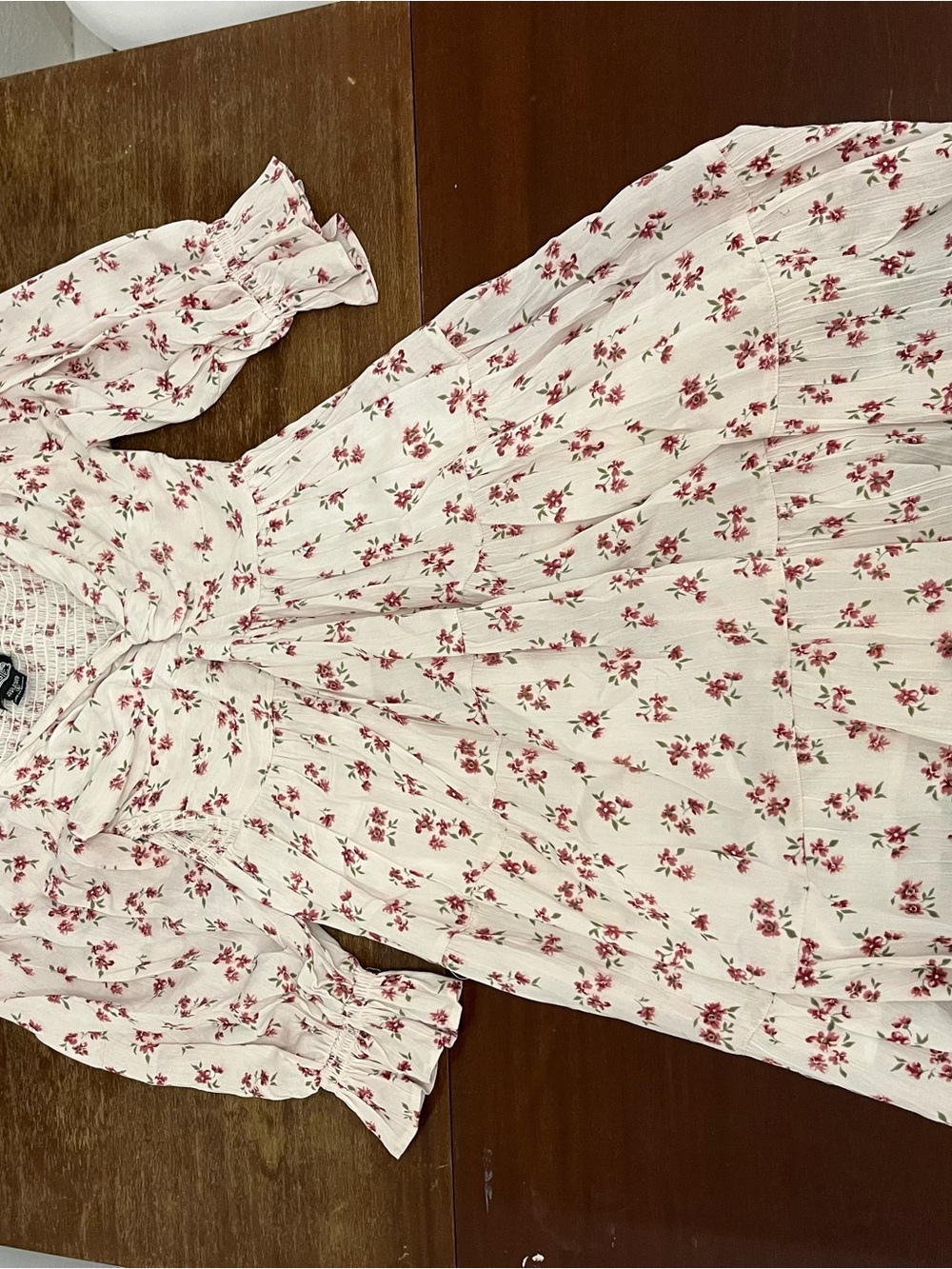 Angie Cream Midi Dress with Pink Rose Print